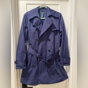 Ralph Lauren Navy Double-Breasted Belted Trench Coat Medium
